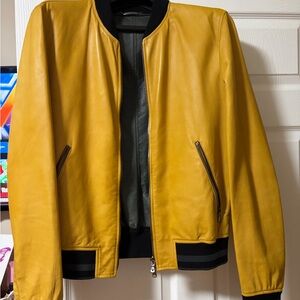 Dolce & Gabbana Yellow Leather Bomber Jacket